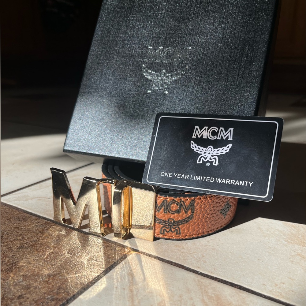 Men’s “MCM” Brown Belt w/ Gold Buckle | Size 44/110